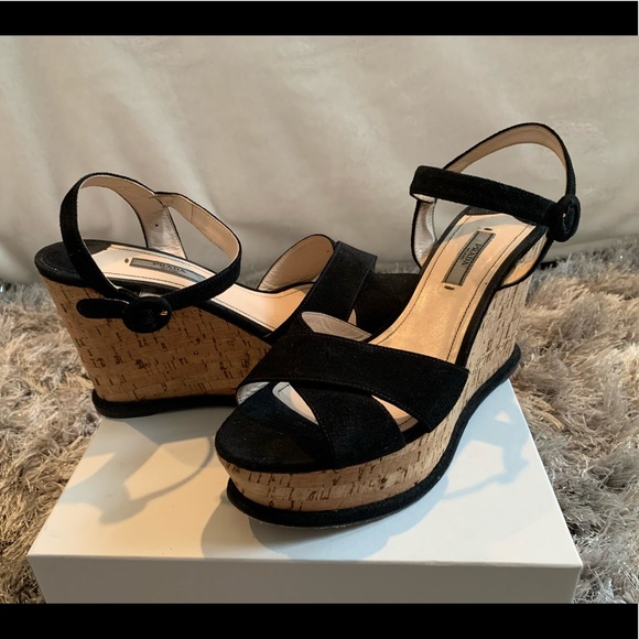 Prada | Shoes | Prada Suede Cork Wedges | Poshmark